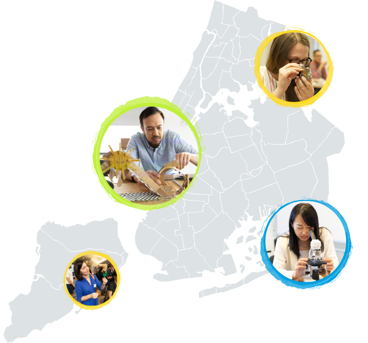 Images of program participants on a map of NYC